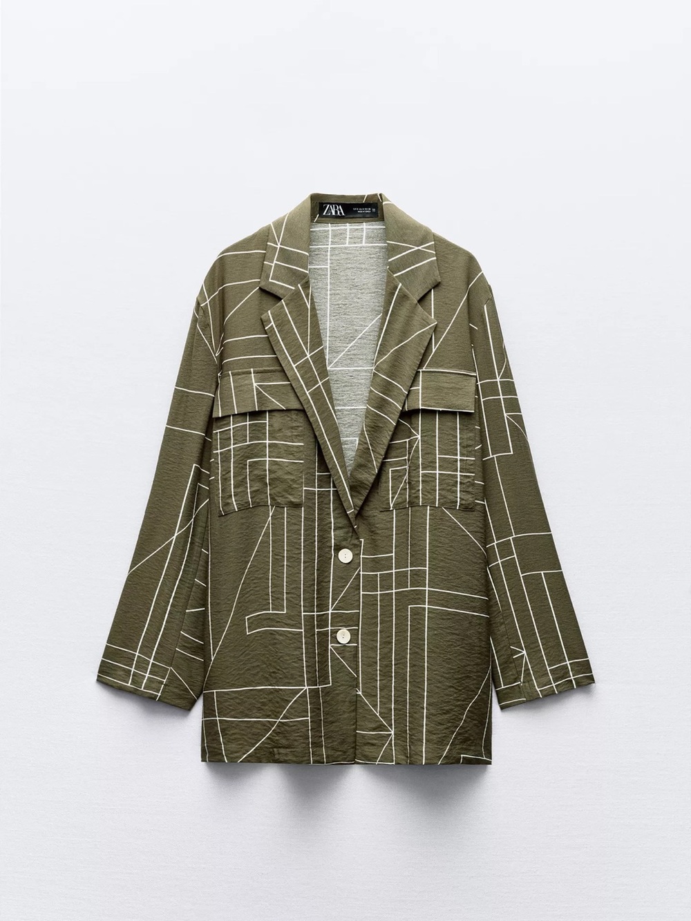 ZARA Olive Green Long Sleeve Geometric Print Pants set